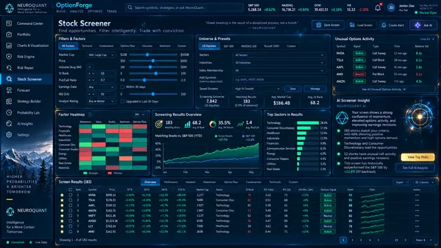 OptionForge interface concept for Stock Screener