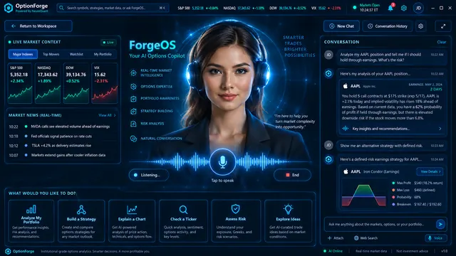 OptionForge interface concept for ForgeOS conversational workspace