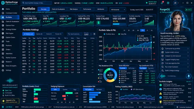 OptionForge interface concept for Portfolio