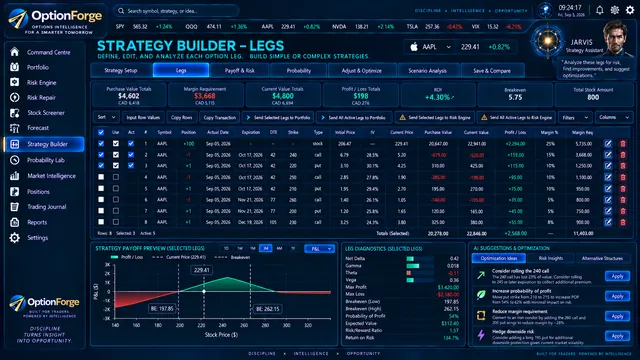 OptionForge interface concept for Strategy Builder